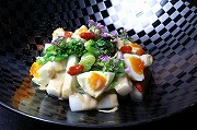 Udo, broccoli rabe and half boiled egg salad